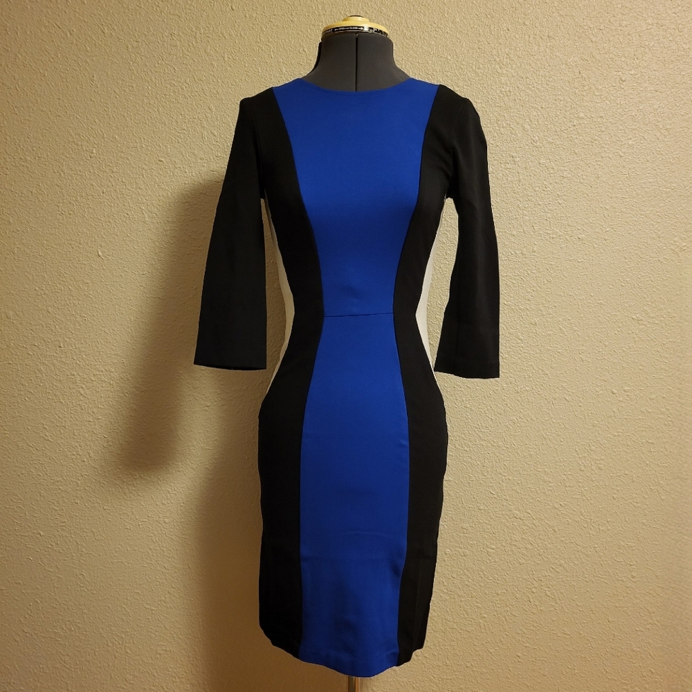Bar III 3/4 Sleeve Royal Blue/Black/White Knit Dress Size Small